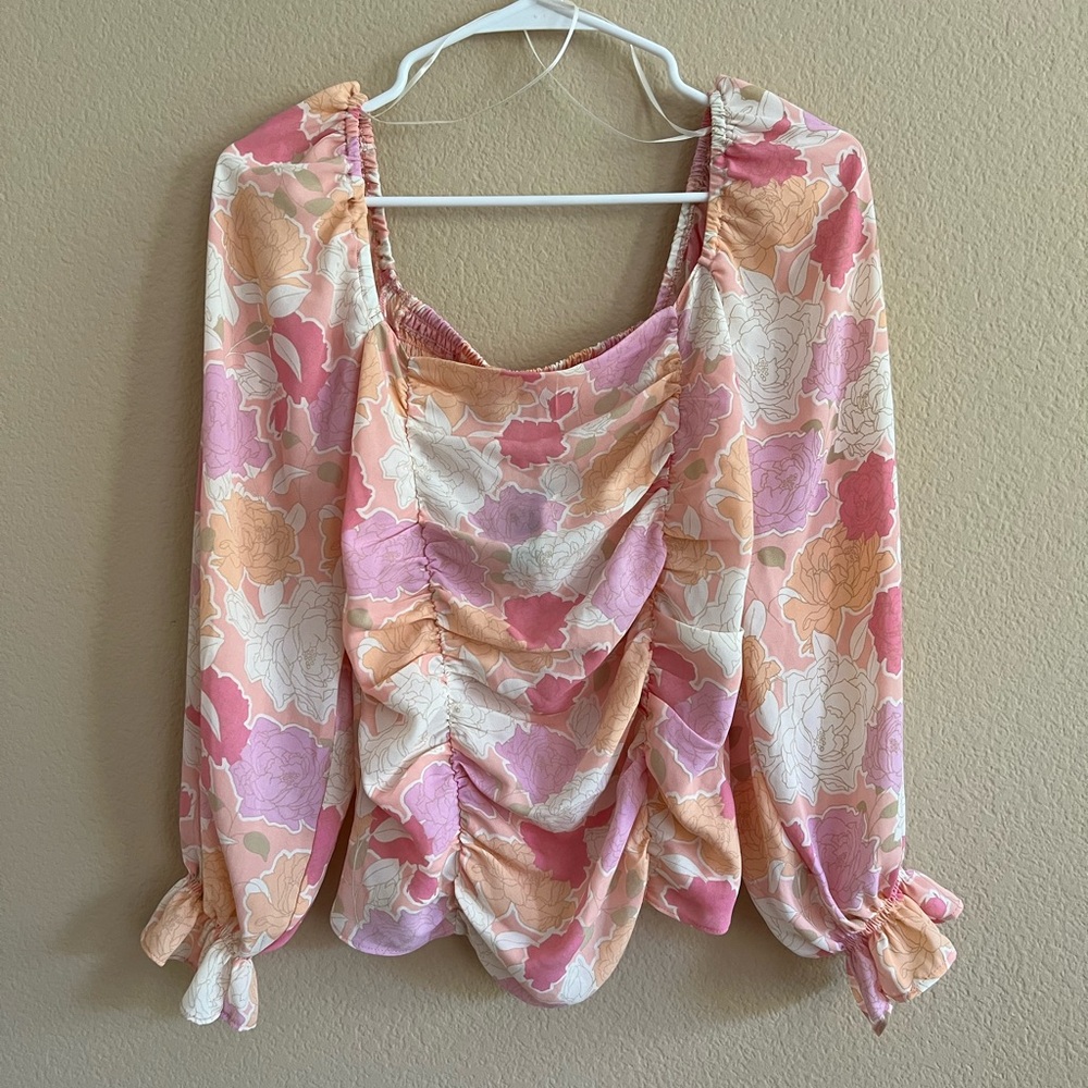 NWT Rose + Olive Pastel Floral Blouse, S